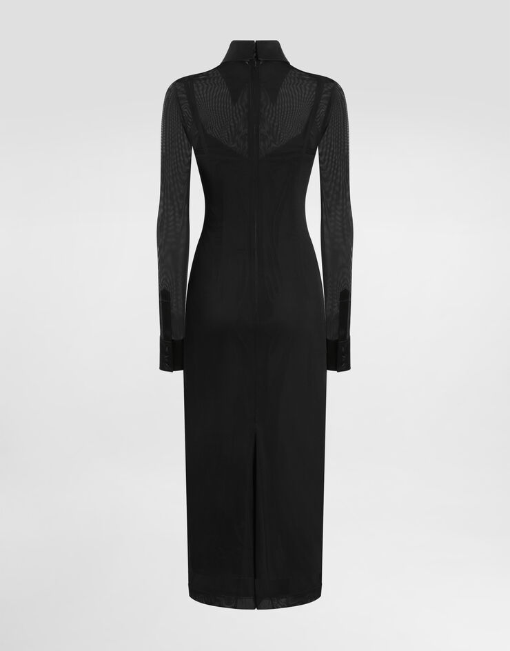 Dolce & Gabbana Robe-chemise en tulle avec détails en satin Noir F6TRGTFLREY