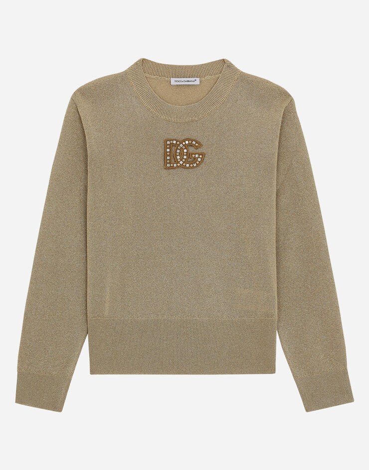 Dolce & Gabbana Round-neck sweater in plain-knit lurex Yellow L5KWK2JFMZ4