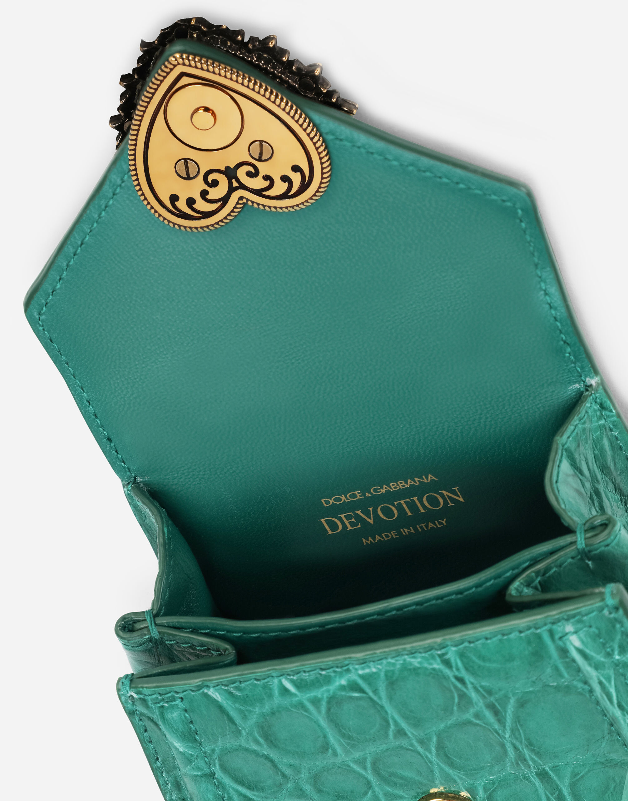 Devotion micro bag in crocodile flank leather in GREEN for Women
