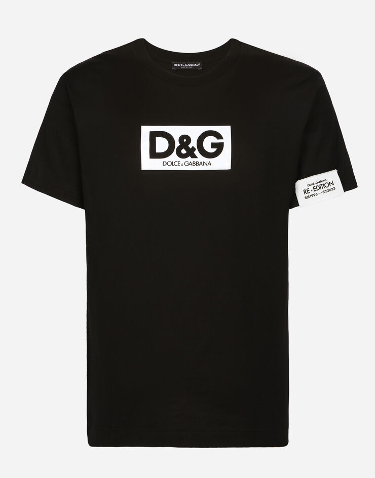 Dolce & Gabbana Rundhals-T-Shirt aus Baumwolle mit Patch Schwarz G8QI4TFU7EQ