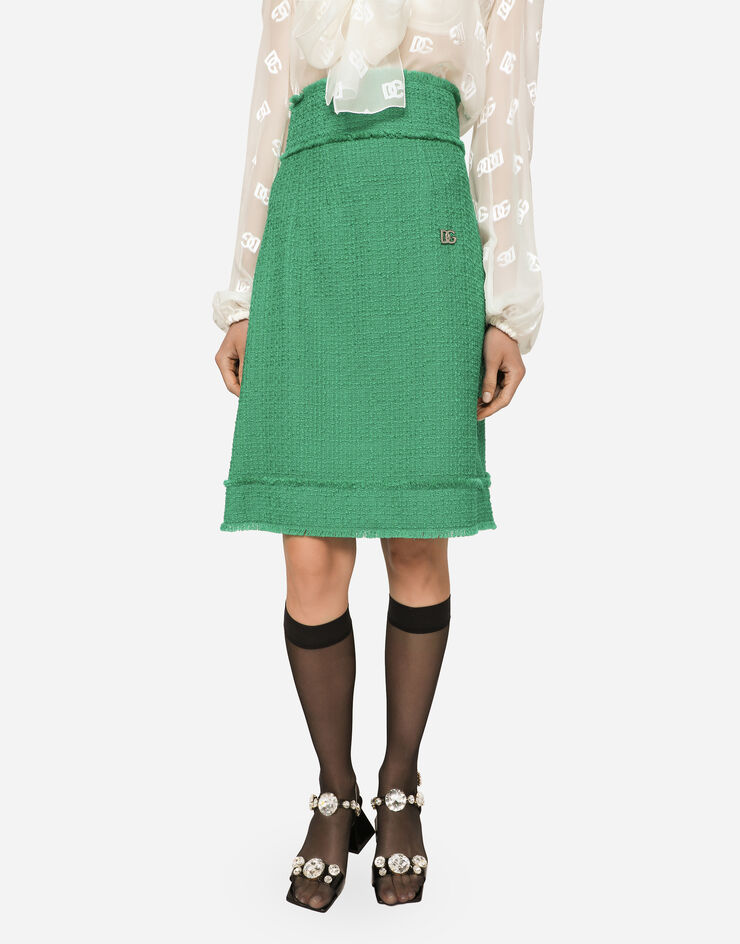 Dolce & Gabbana Raschel tweed midi skirt Green F4CKXTFMMHN