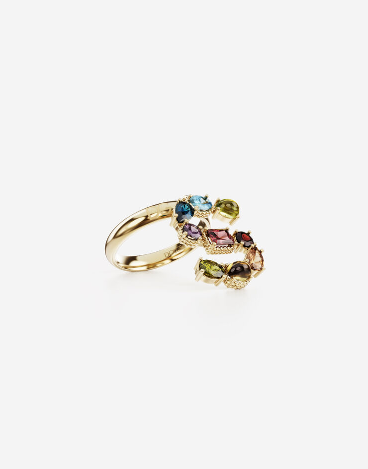 Dolce & Gabbana Rainbow alphabet S ring in yellow gold with multicolor fine gems Gold WRMR1GWMIXS