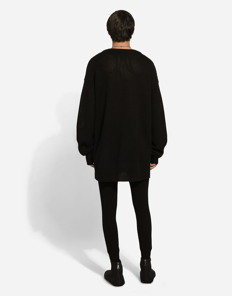 Dolce & Gabbana Leggings aus gerippter Baumwolle mit Plakette Black GXU01TJBCCO