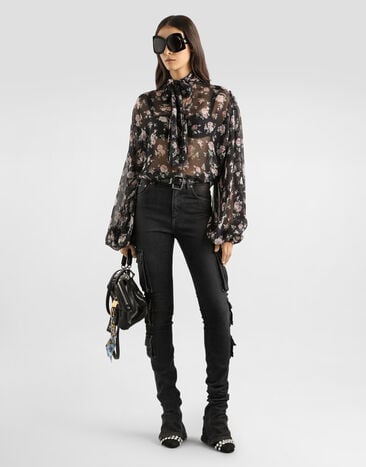 Dolce & Gabbana توب شيفون بطبعة وردة عتيقة Multicolor F7BL0TIS10R