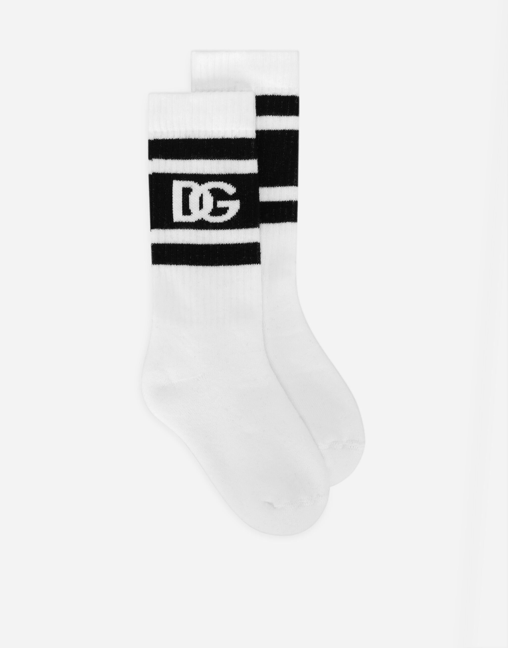 DolceGabbanaSpa Stretch knit socks with DG logo Blue L42F48LDB46