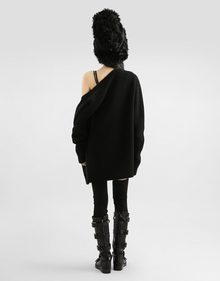 Dolce & Gabbana Vestido lencero con encaje Chantilly Black F60FKTHLM97