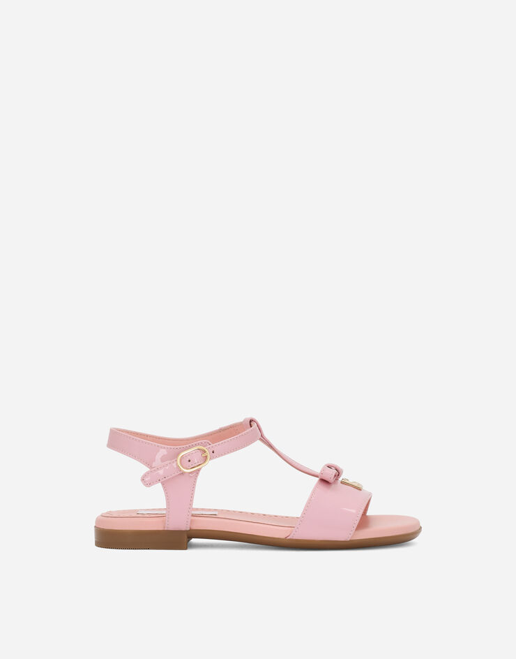 Dolce & Gabbana Patent leather sandals with metal DG logo Pink D11155A1328