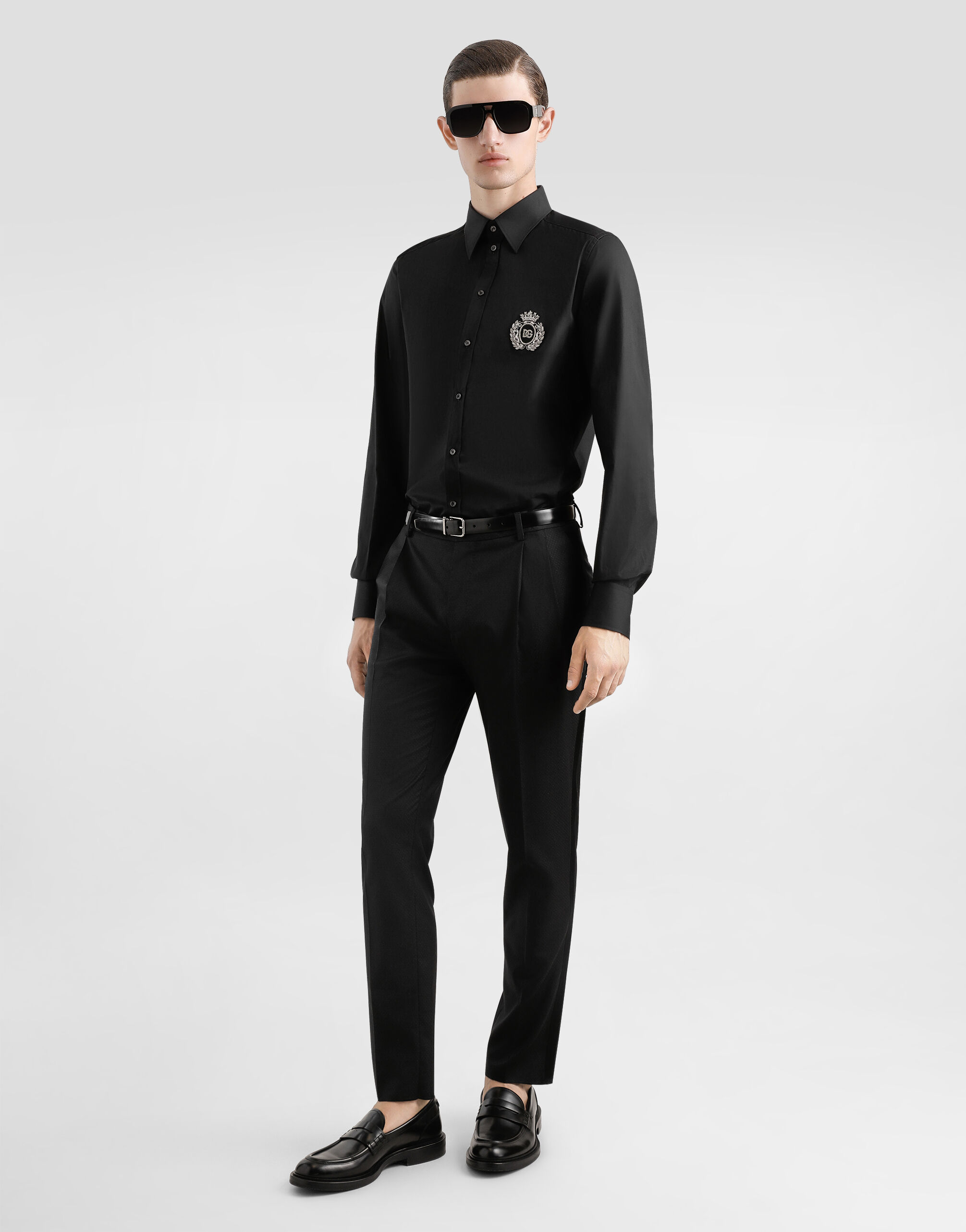 Cotton shirt with heraldic patch in Black for Men