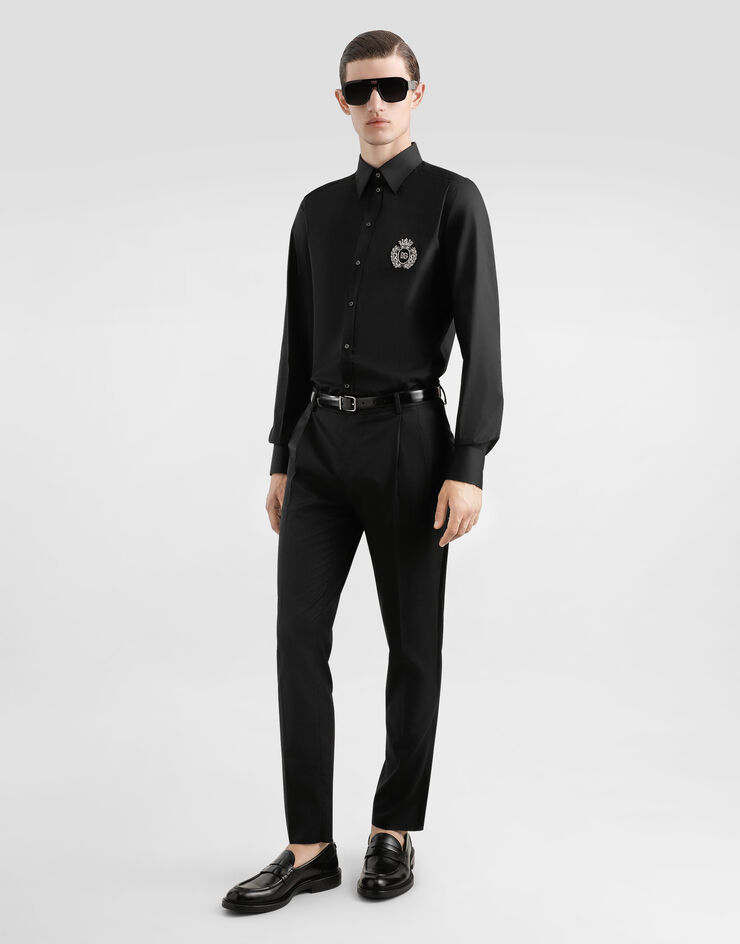 Dolce & Gabbana Cotton shirt with heraldic patch Black G5ML1ZGI757