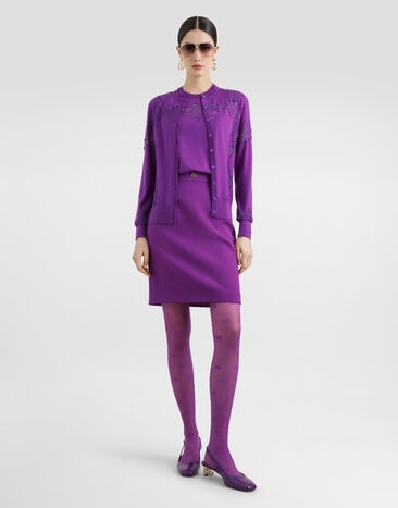 Dolce & Gabbana Wool cardigan with lace Purple FXV05TJDVCS