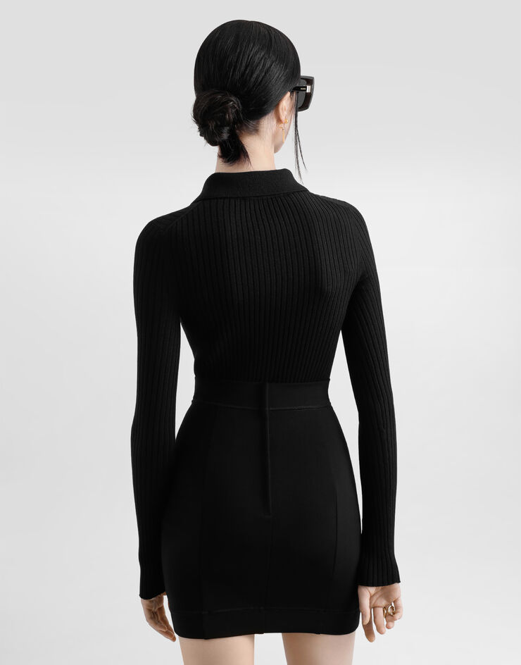 Dolce & Gabbana Pull polo en laine côtelée Noir FXZ17TJCVXG