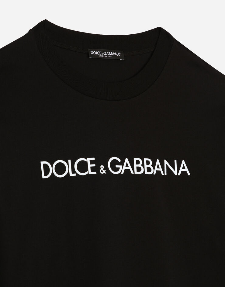 Dolce & Gabbana Short-sleeved cotton T-shirt with Dolce&Gabbana lettering Black F8U10TG7H4P