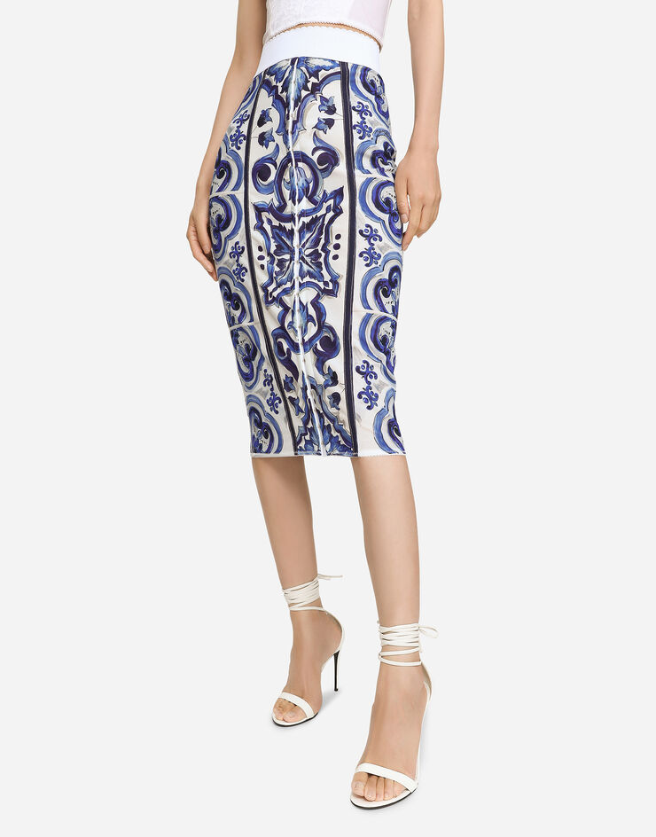 Dolce&Gabbana Falda midi con estampado maiolica Multicolor F4K33TFPSH6