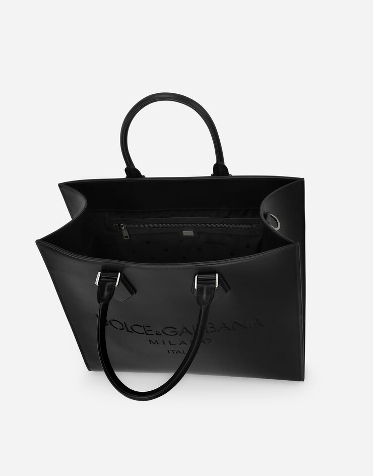 ブラックのメンズ Large calfskin shopper with logo | Dolce&Gabbana®