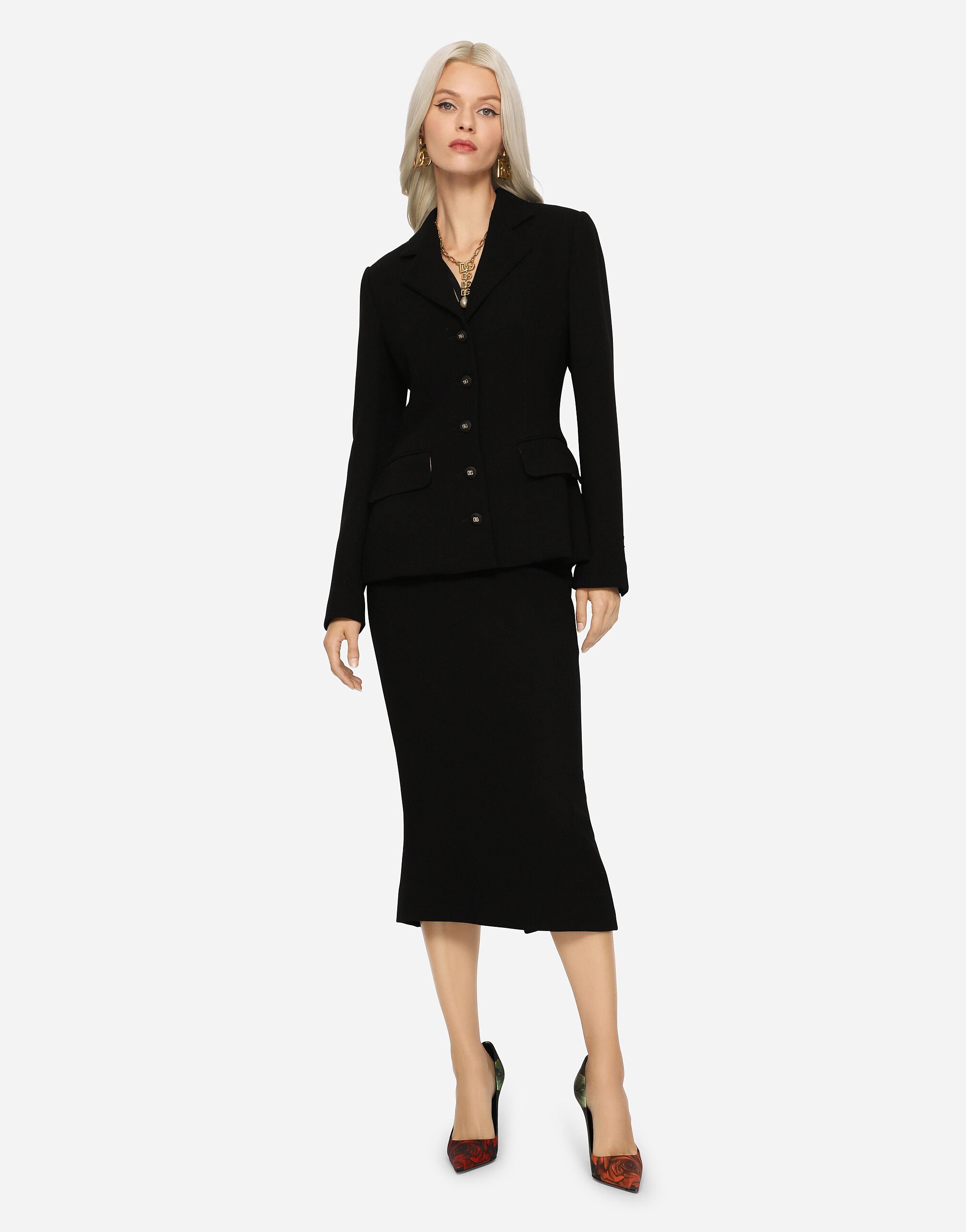 Single breasted wool crepe Dolce jacket with DG buttons in Black for Women Dolce Gabbana US