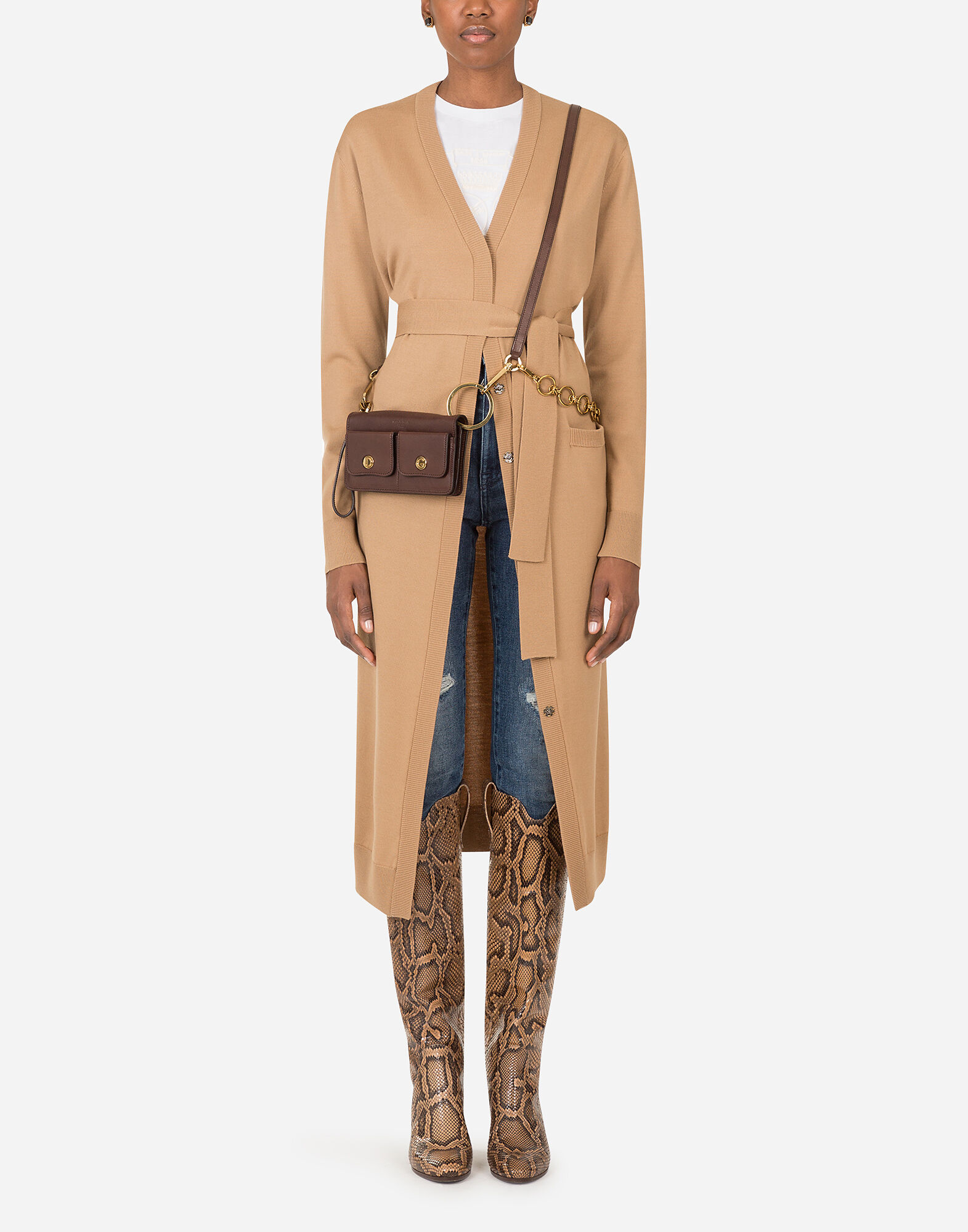 ロングカーディガン ウール ベルト