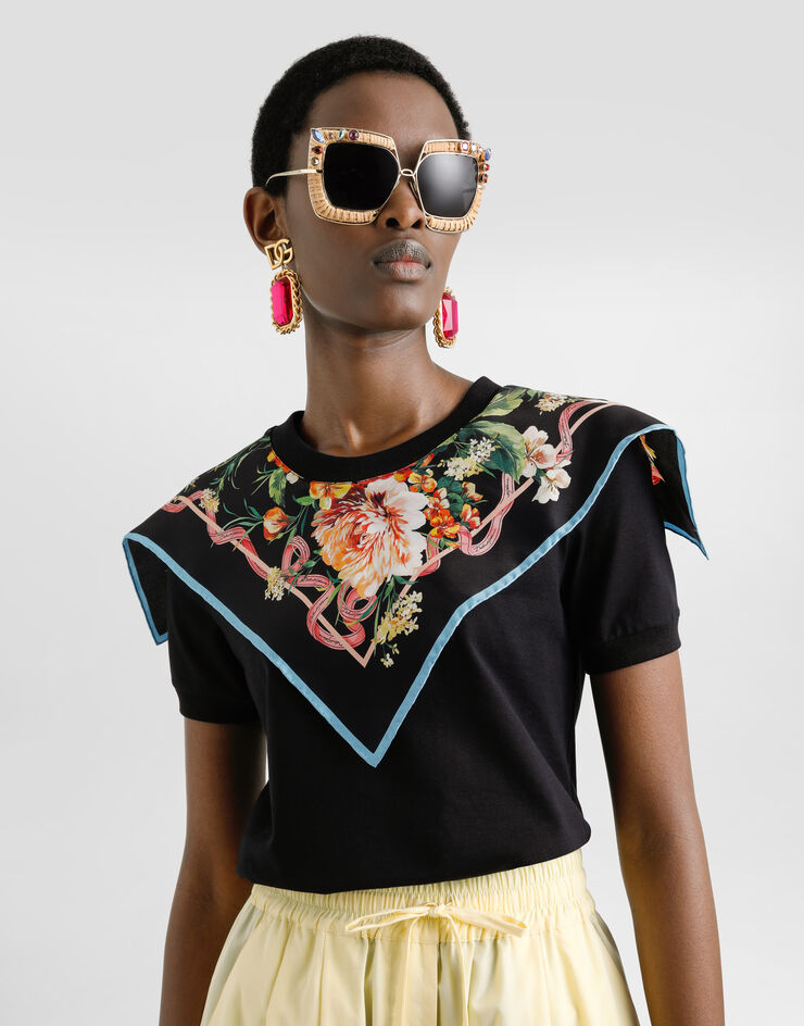 Dolce & Gabbana Short-sleeved t-shirt with foulard Black F8V73TGDDCF