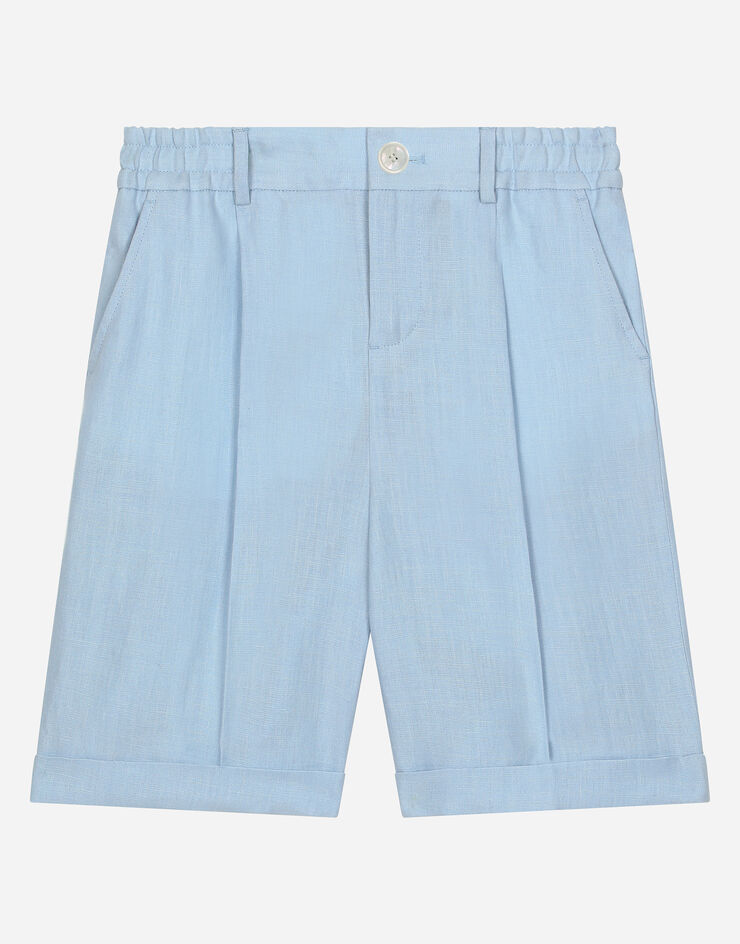 Dolce & Gabbana Linen shorts with Dolce&Gabbana logo Azure L43Q51FU4LH