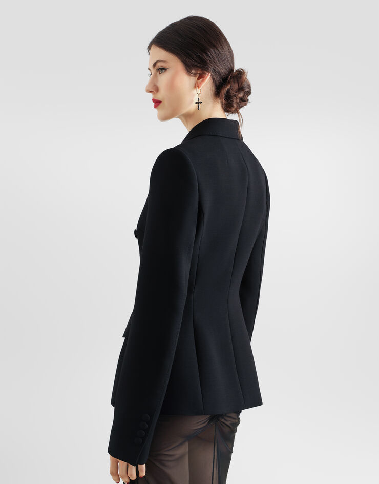 Dolce & Gabbana Chaqueta cruzada en crepé doble de lana Negro F26CITFU2L8