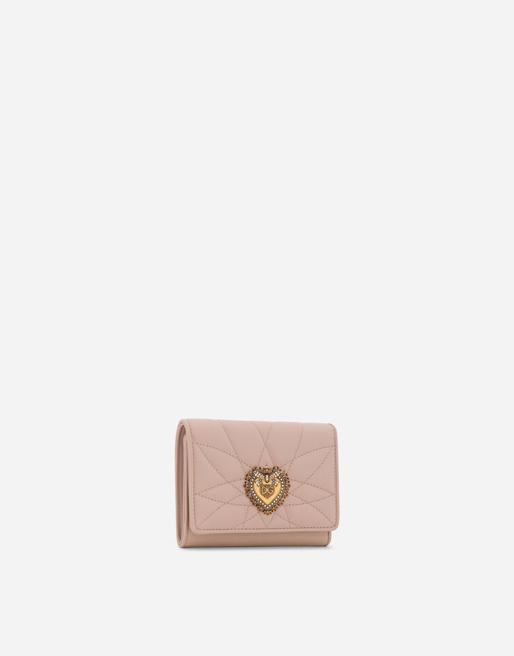 Dolce & Gabbana Portefeuille Devotion petit format en cuir nappa matelassé Rose Pâle BI1269AV967