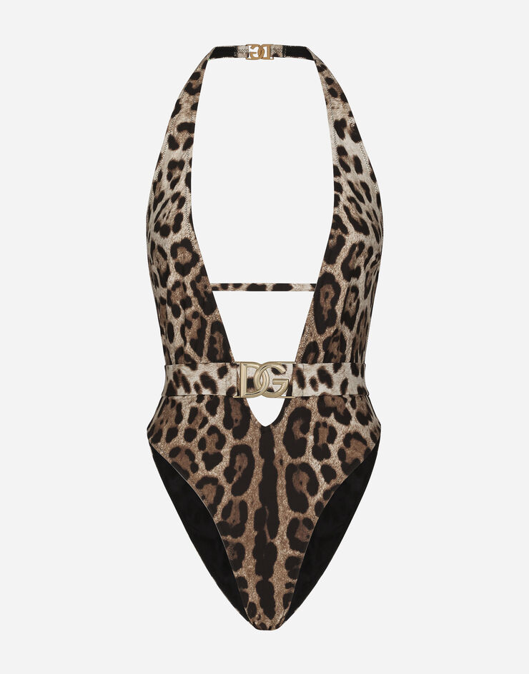 Dolce & Gabbana Badeanzug mit Leopardenprint und Gürtel Animal-Print O9B74JONO11
