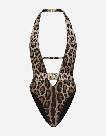 Dolce & Gabbana Leopard-print one-piece swimsuit with belt Black O9B45JFUGA2