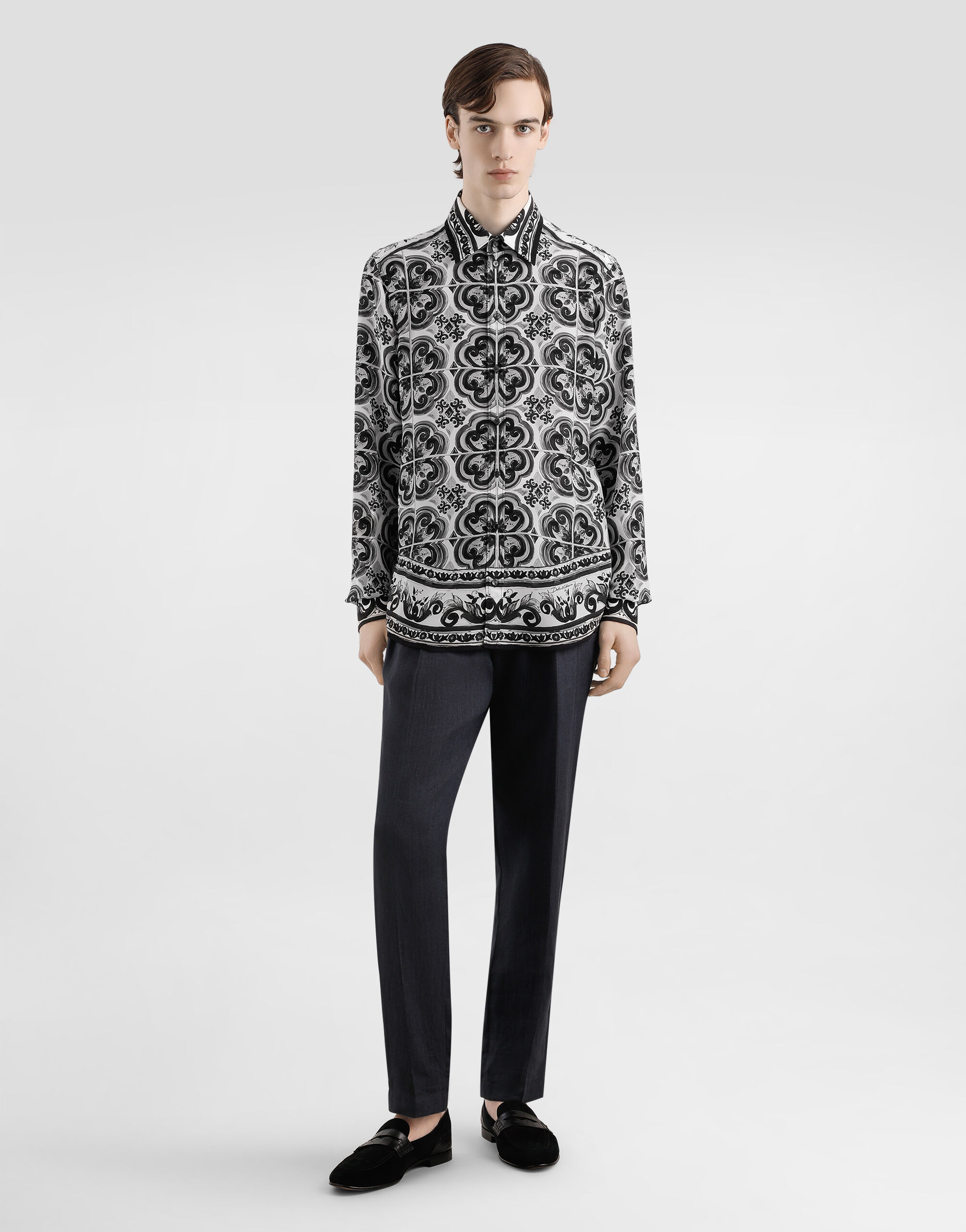 majolica-print crêpe martini shirt in Multicolor for Men