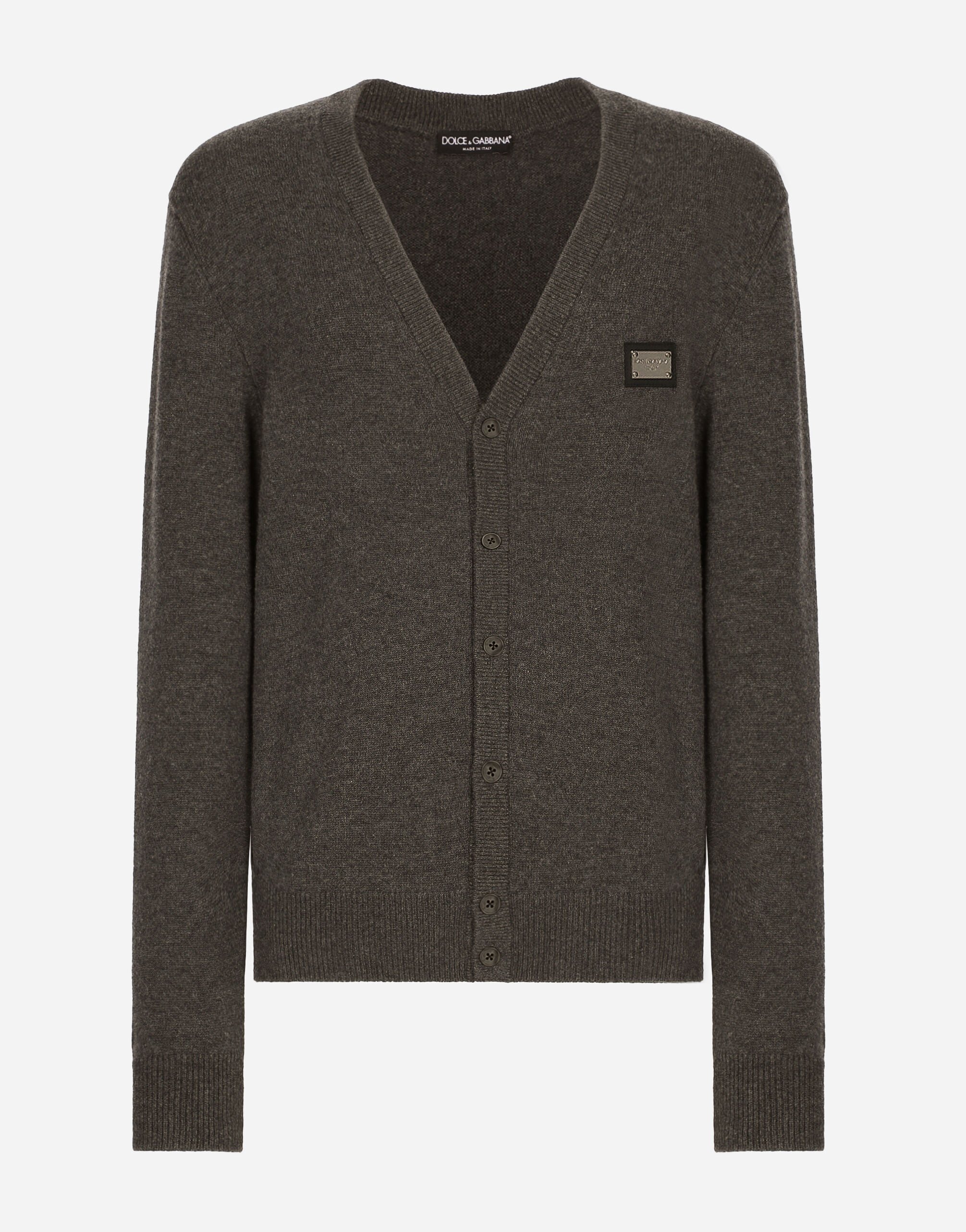 Dolce&Gabbana Cashmere and wool cardigan with branded tag Grey G036DTHUMQQ