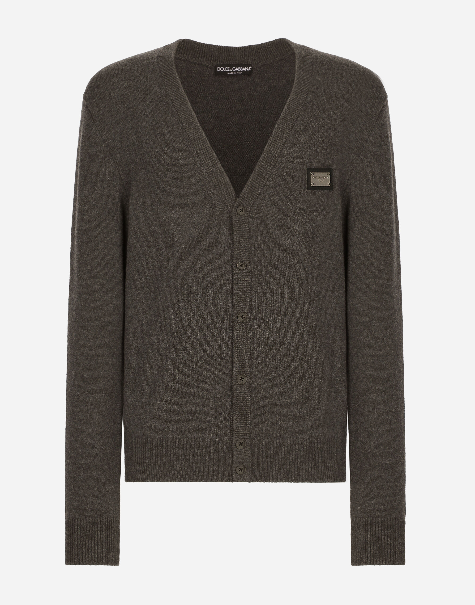 Dolce & Gabbana Cashmere and wool cardigan with branded tag Grey GXX03TJBSIM