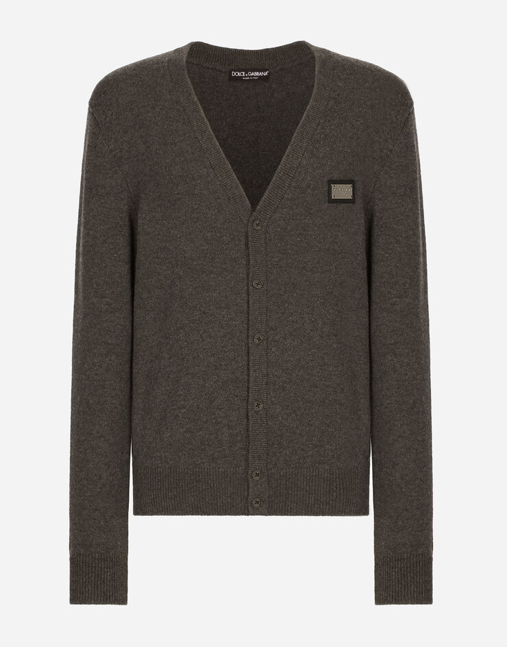 Dolce&Gabbana Cashmere and wool cardigan with branded tag Grey GXO37TJEMQ4