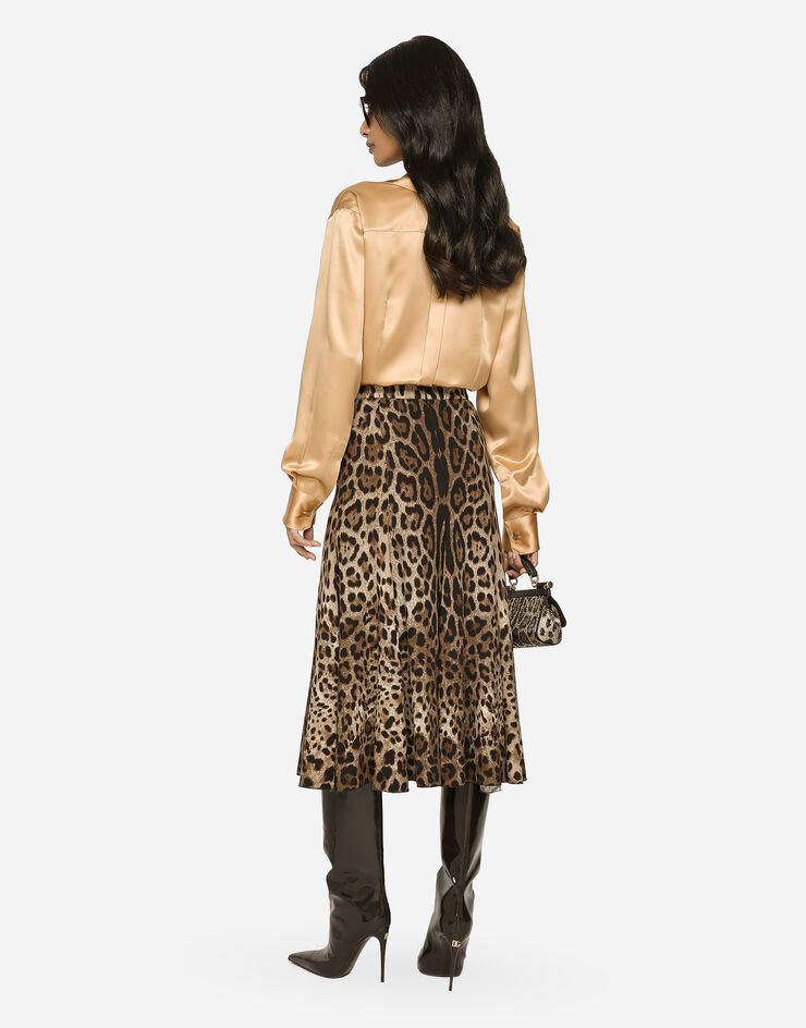 Dolce&Gabbana Falda plato de cady con estampado de leopardo Estampado Animalier F4CQCTFSRKI