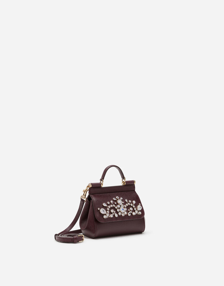 Dolce & Gabbana Mini bag Sicily in pelle di vitello dauphine con ricamo strass Viola BB5999B5756