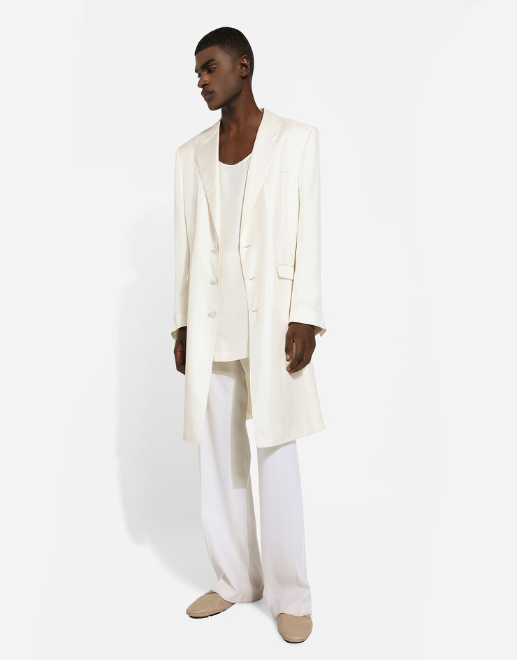 Dolce & Gabbana Einreihiger Mantel aus Seidentwill White G044UTFU1S4