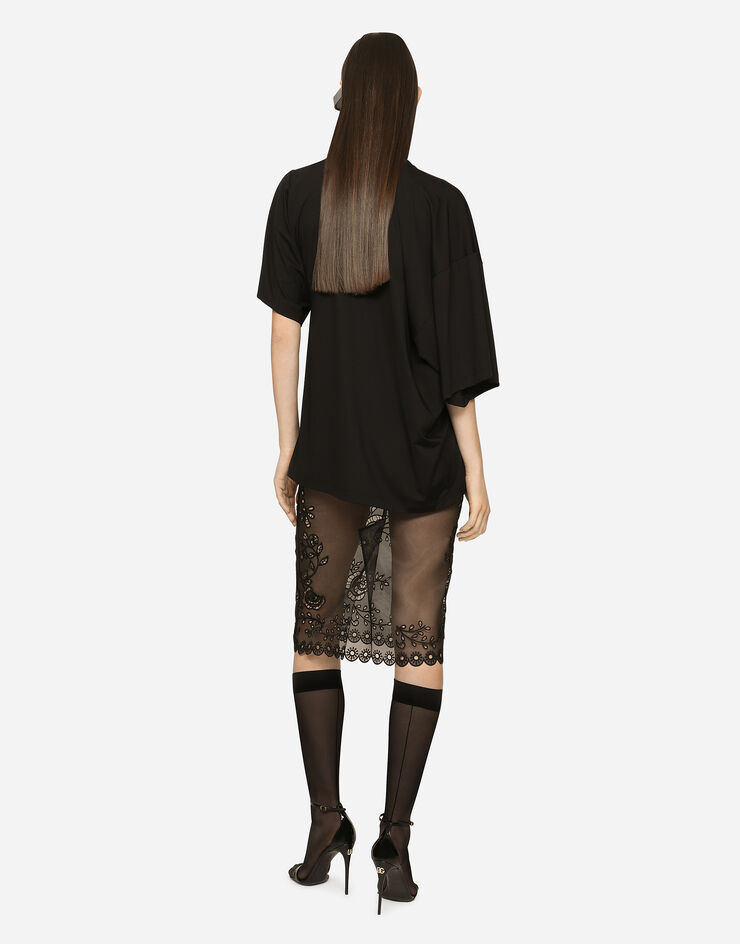 Dolce&Gabbana Crinoline calf-length skirt with inlay embellishment Black F4B0KZG7XTY