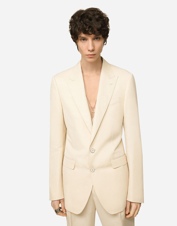 Dolce & Gabbana Однобортный пиджак Taormina изо льна, хлопка и шелка белый G2NW0TFUMJN