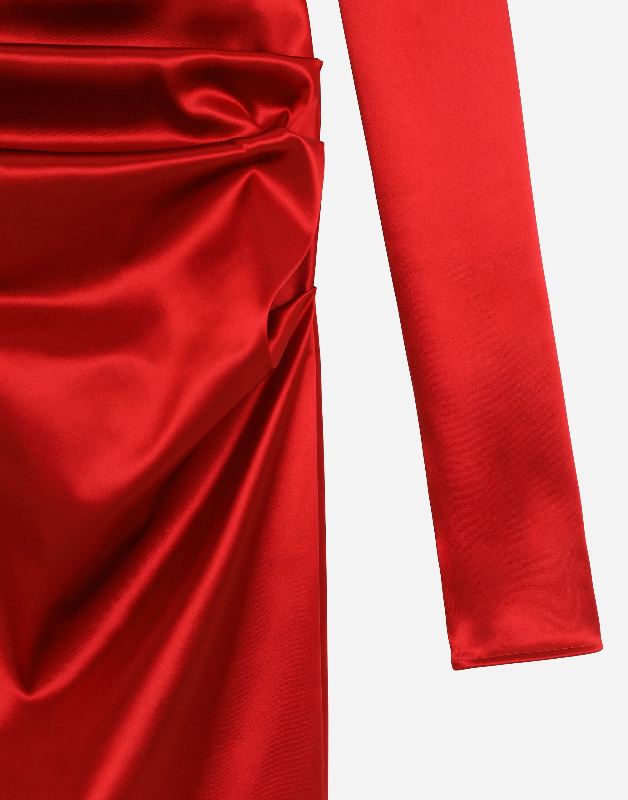 Satin draped calf-length dress in Red for Women