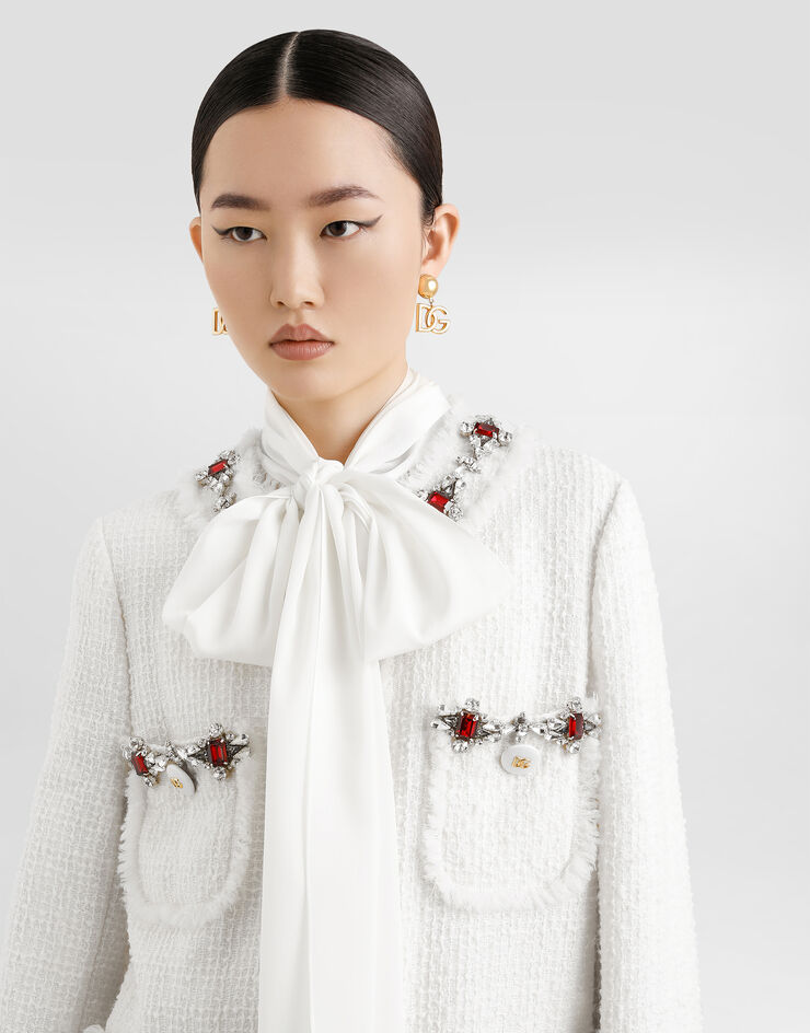 Dolce & Gabbana Single-breasted tweed jacket with jewel embroidery Dolce & Gabbana Single-breasted tweed jacket with jewel embroidery White F29TPZGDCAW