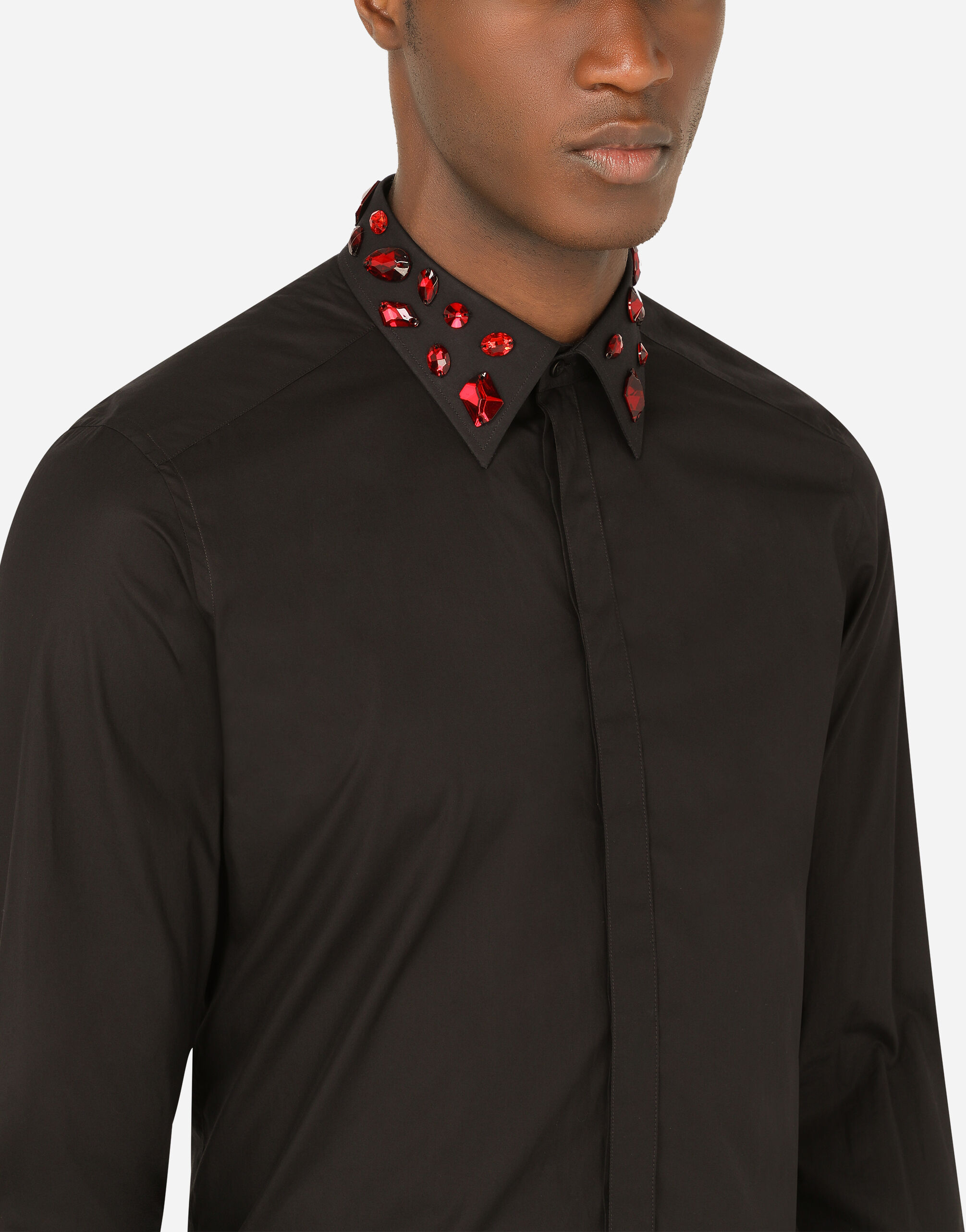 Cotton Gold fit shirt with rhinestone embellishment in Black for