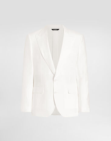 Dolce & Gabbana Einreihige Jacke aus Leinenstoff Weiss G2QS6TFU4MC
