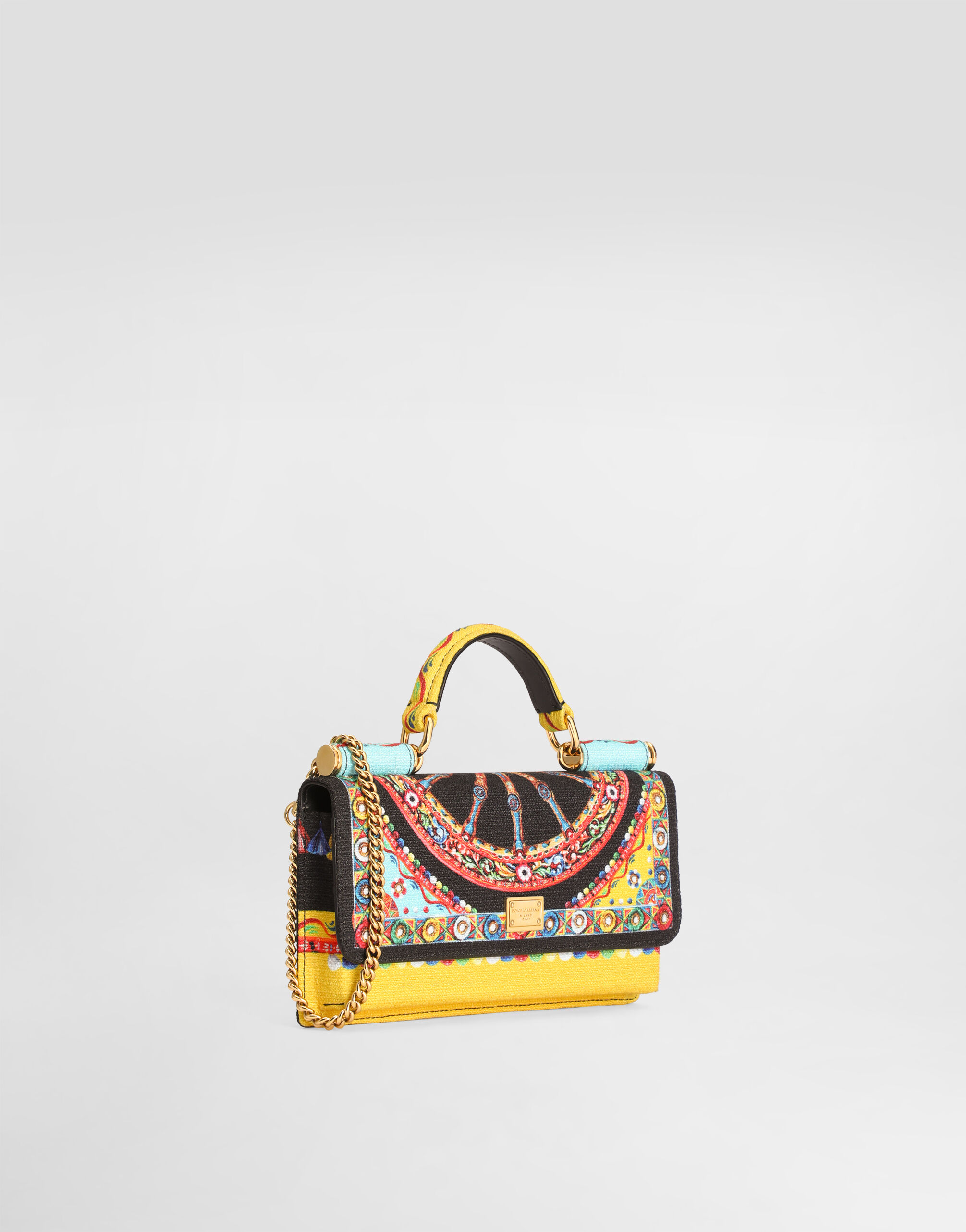 Phone bag in carretto-print canvas in Multicolor for Women