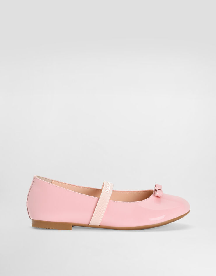 Dolce & Gabbana Patent leather ballet flats with logoed elastic band Pink D11294A4831