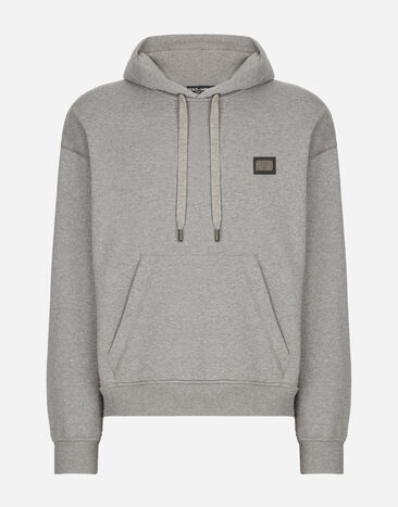 Dolce&Gabbana Sudadera de punto con capucha y placa con logotipo Gris G9ZU0TG7F2G