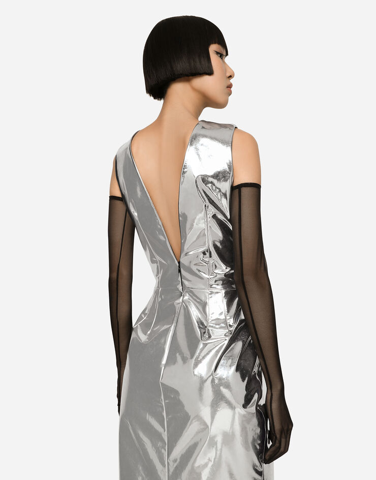 Dolce & Gabbana KIM DOLCE&GABBANA Foiled jersey calf-length dress Silver F6BDZTFUSY4