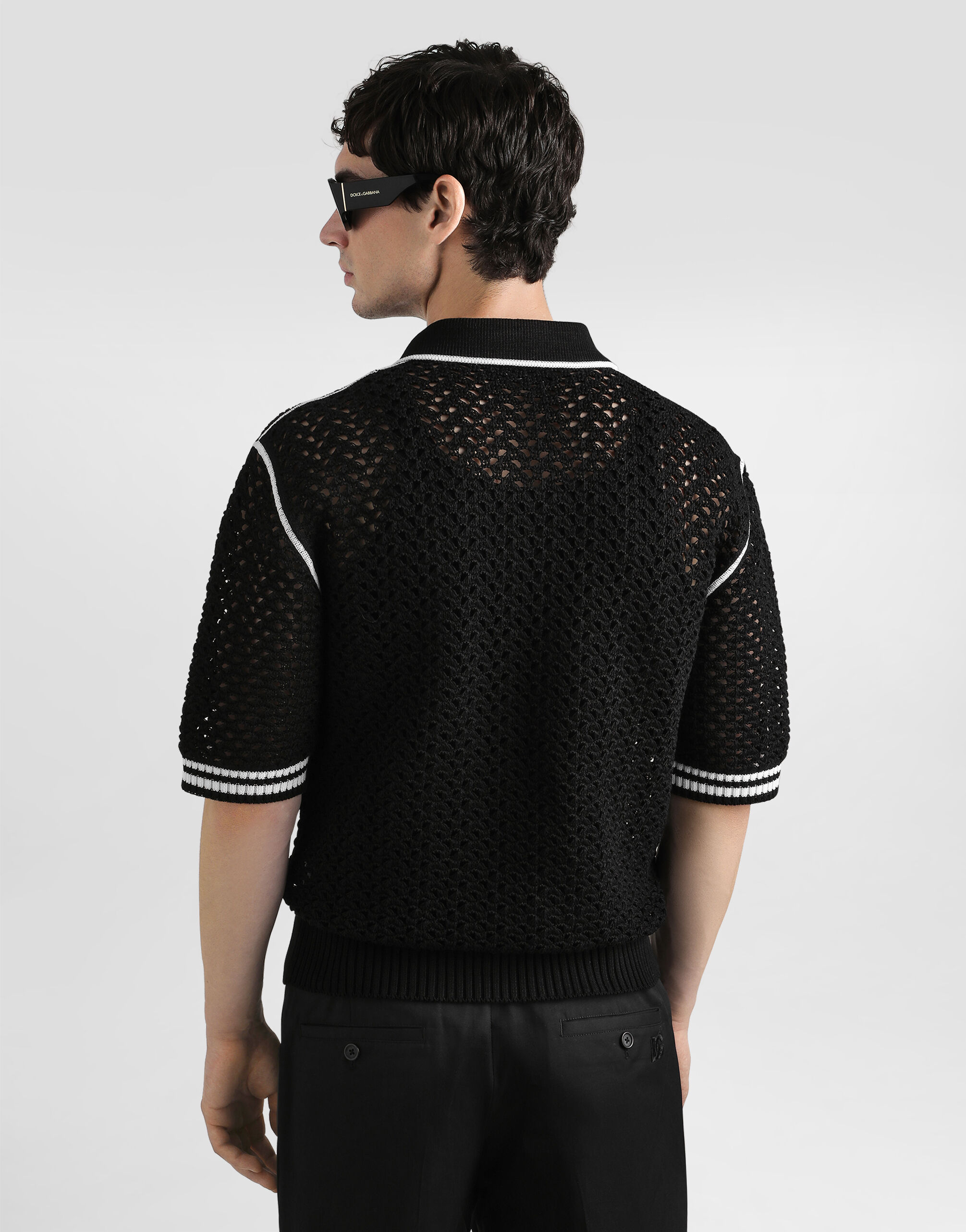 Crochet effect cotton polo shirt in Multicolor for Men