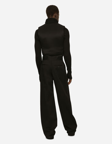 Dolce&Gabbana Pantalón de algodón elástico con placa con logotipo Negro GZ89ATFUFGA