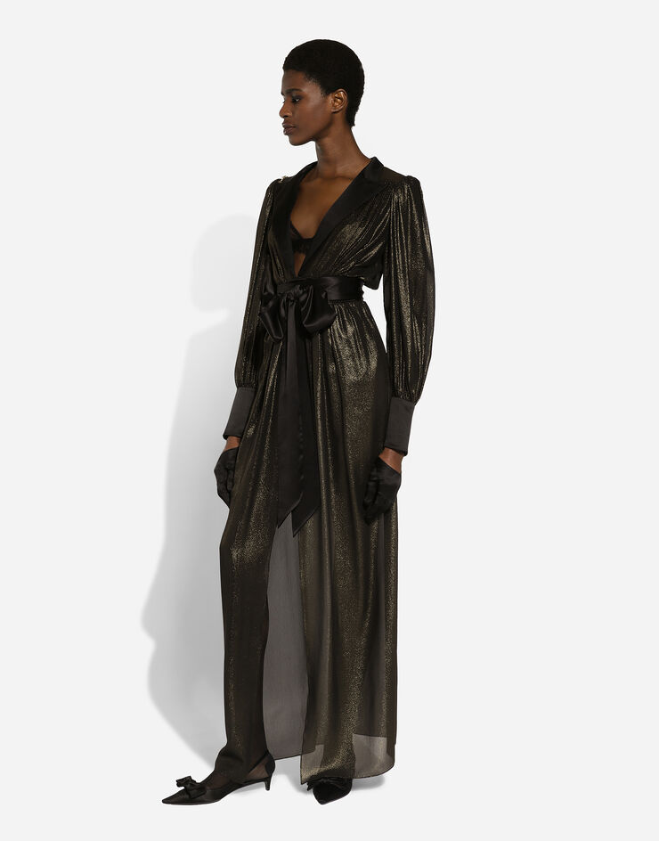 Dolce & Gabbana Long foiled silk georgette tuxedo dress Gold F6JRJTFU1Y1