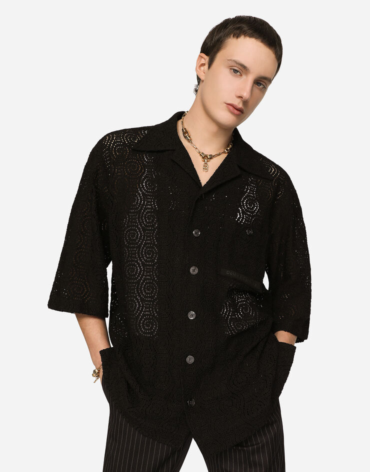 Dolce & Gabbana Cordonetto lace Hawaiian shirt Black G5JT7TFLM9D