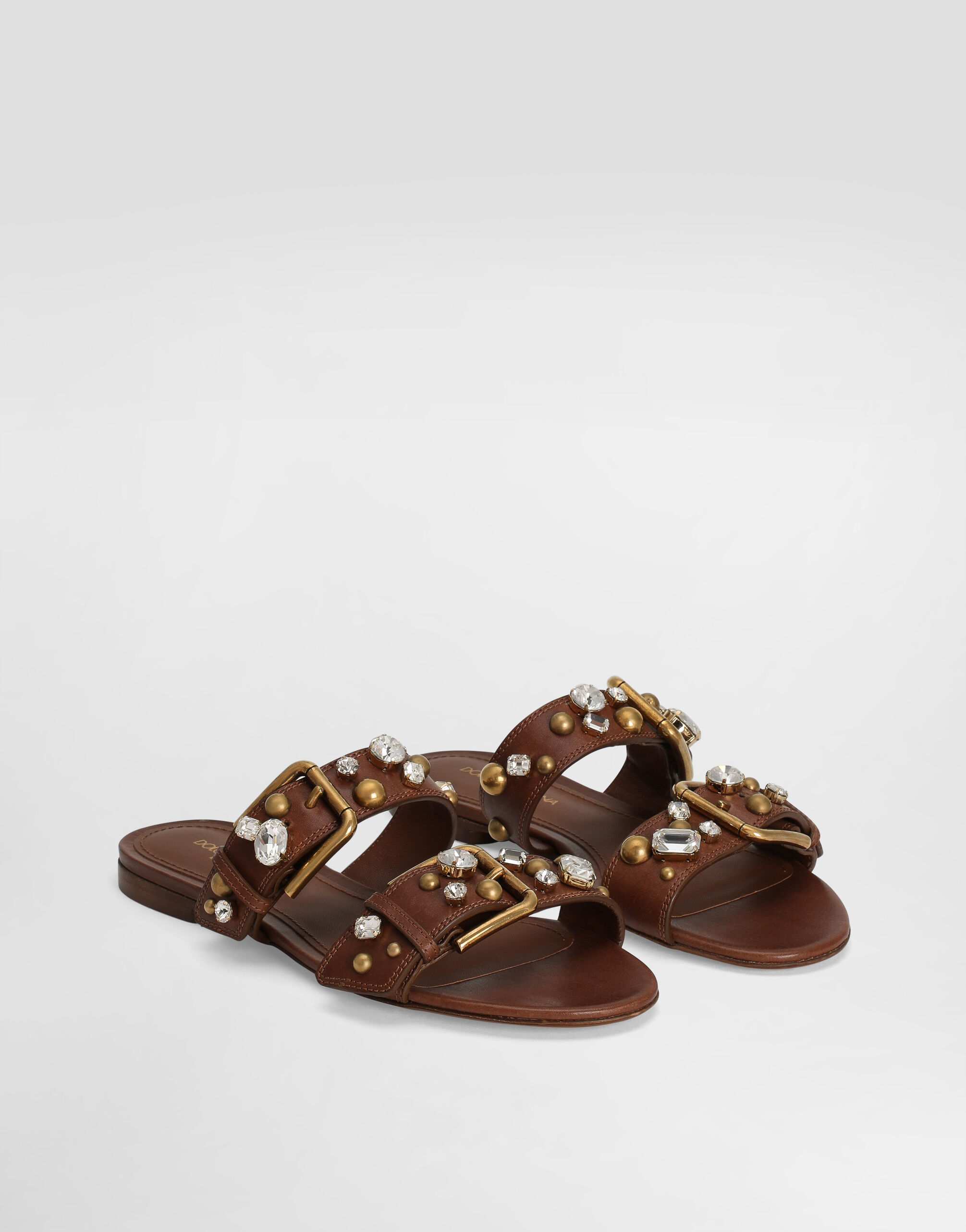 Cowhide embellished flat slippers in Multicolor for Women