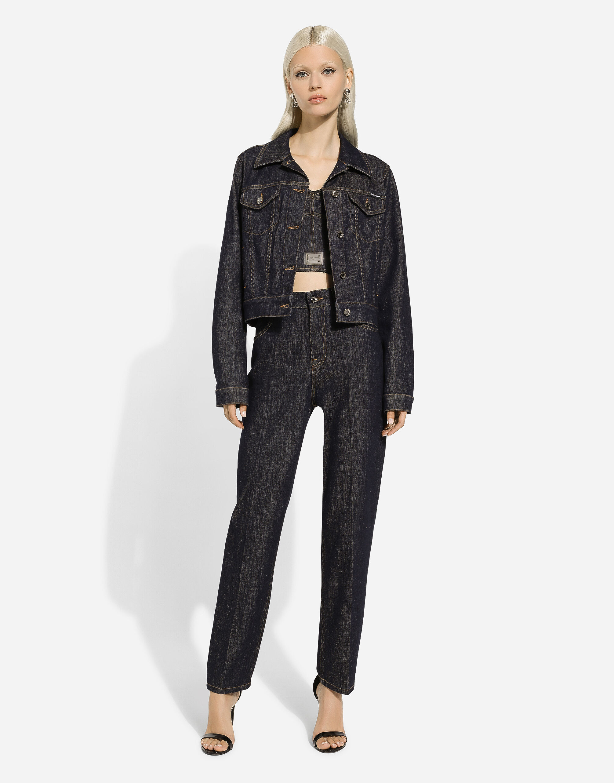 ブルーのウィメンズ Denim corset top with logo tag | Dolce&Gabbana®