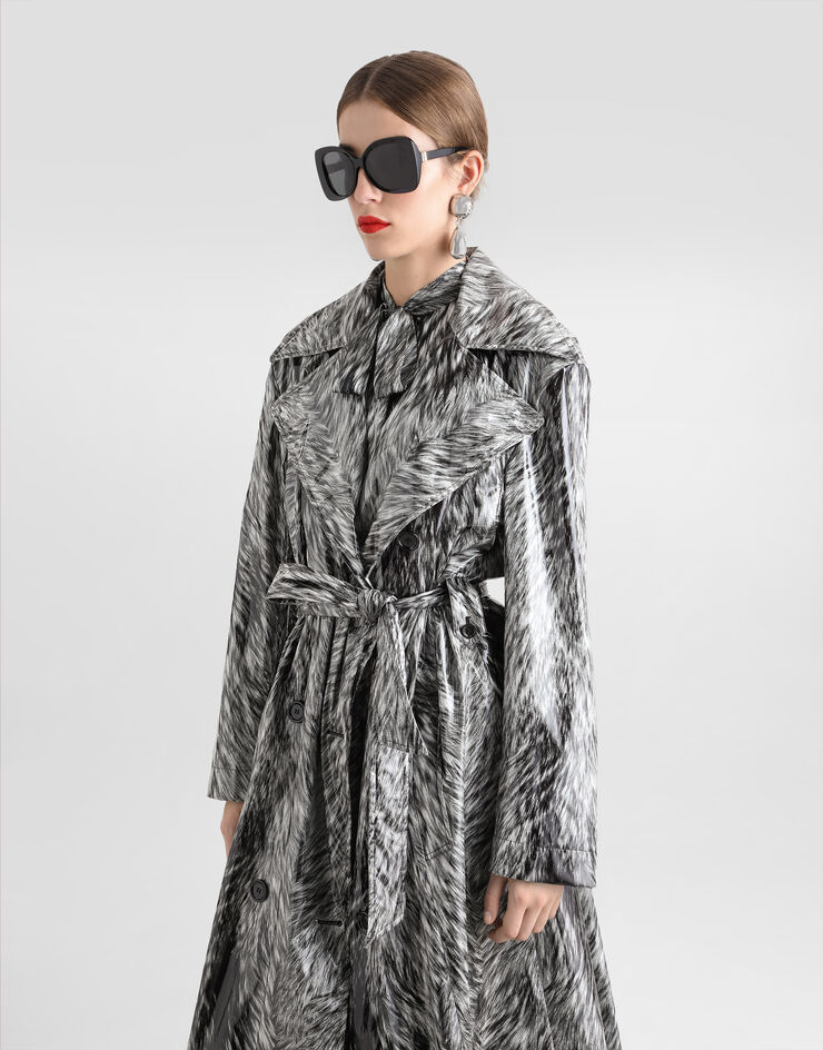 Dolce & Gabbana Gabardina de raso revestido con estampado de piel de animal Gris F0W2DTFSUBJ